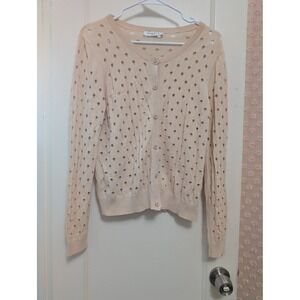 NWOT Sandro Paris Cardigan Sweater Beige Open Knit Butto Long Sleeve Size Large